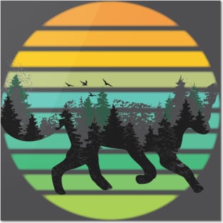 Fox Roaming In The Woods Retro Sunset Posters and Art